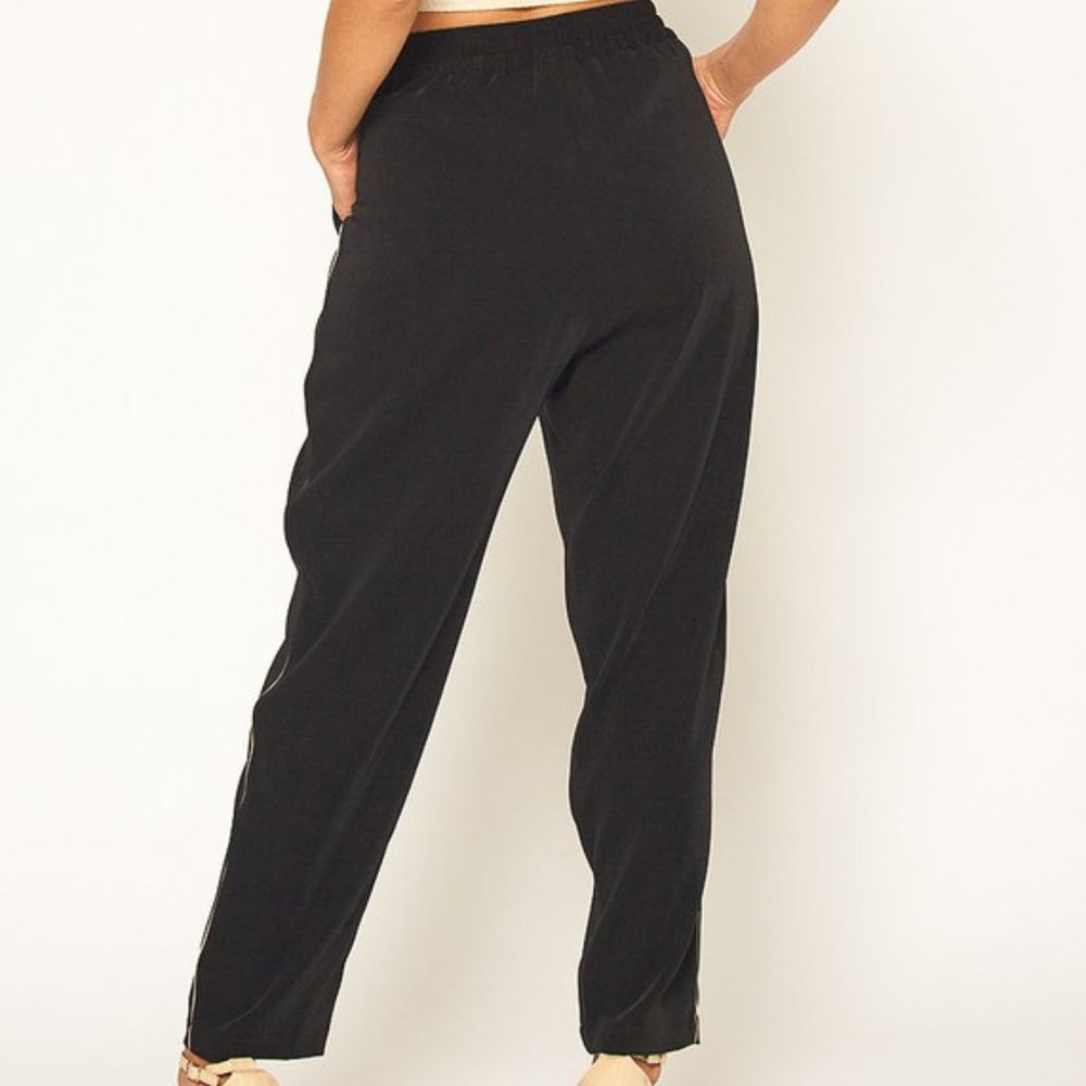 Drawstring Pants with Beige Satin Side Trim - Picture 4 of 4